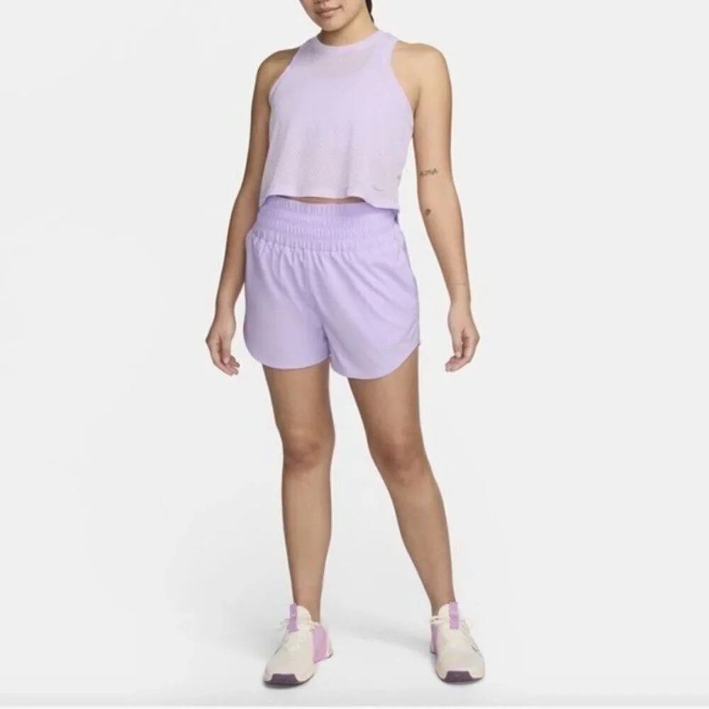 NIKE ONE Women’s Dri-FIT Ultra High Waist Brief Lined Shorts Lilac Ice NEW